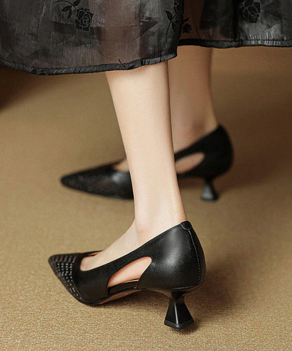 Green Cowhide Leather Sandals Splicing High Heels Sandals