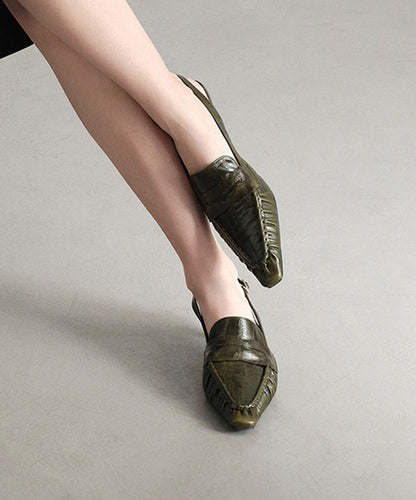 Green Cowhide Leather Splicing High Heels Pointed Toe