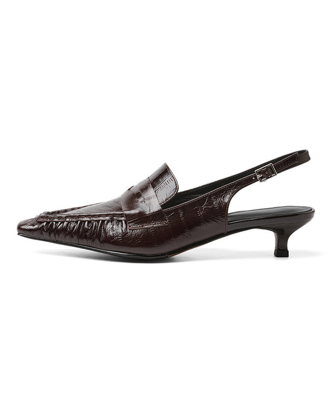 Green Cowhide Leather Splicing High Heels Pointed Toe