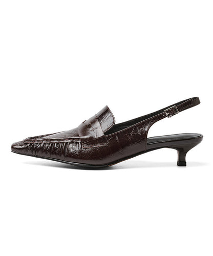 Green Cowhide Leather Splicing High Heels Pointed Toe