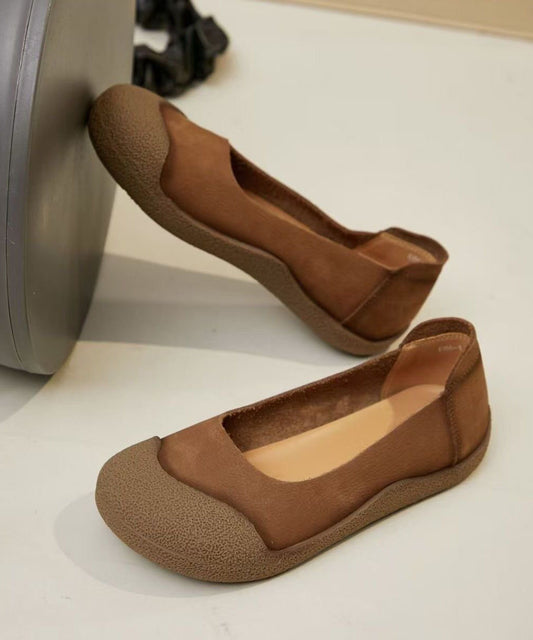 Green Cowhide Leather Women Comfy Splicing Flat Shoes