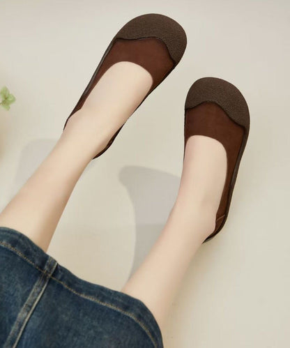 Green Cowhide Leather Women Comfy Splicing Flat Shoes