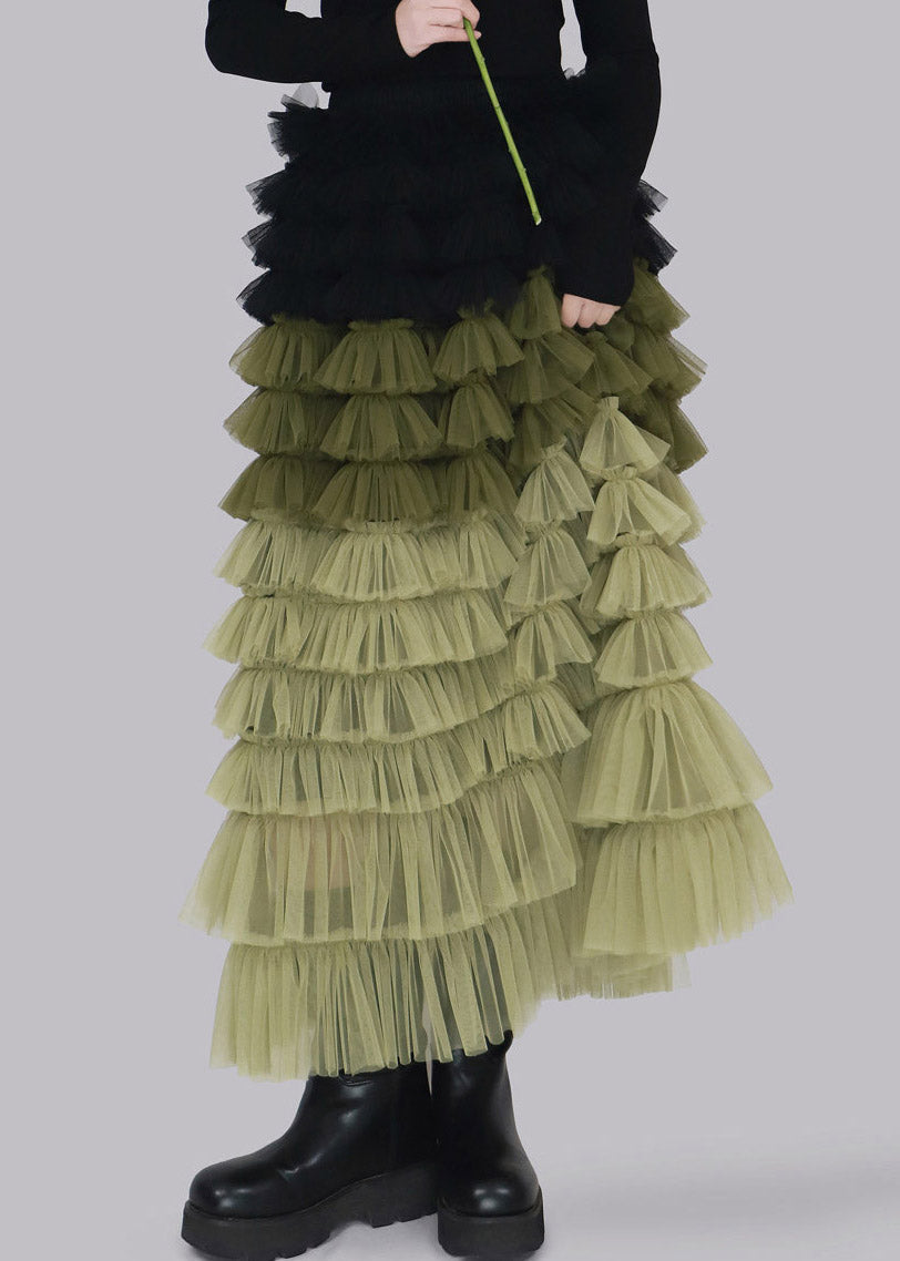 Green Elastic Waist Tulle A Line Skirt