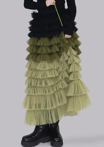 Green Elastic Waist Tulle A Line Skirt