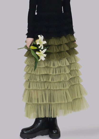 Green Elastic Waist Tulle A Line Skirt