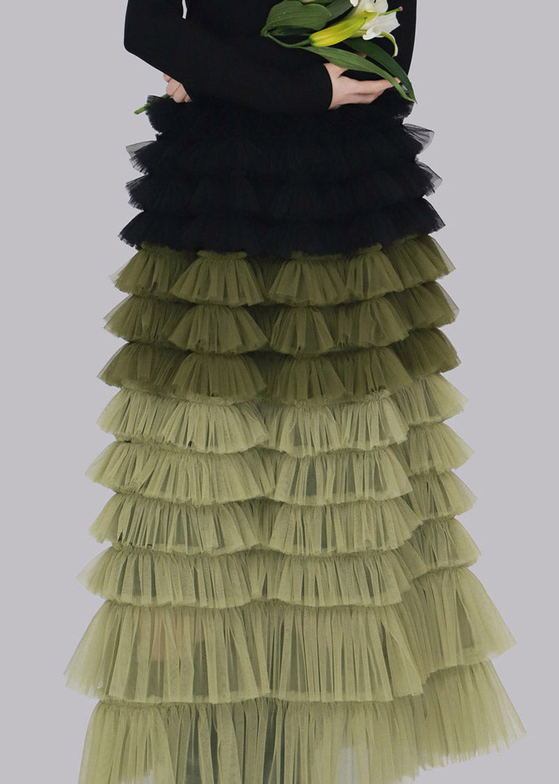 Green Elastic Waist Tulle A Line Skirt