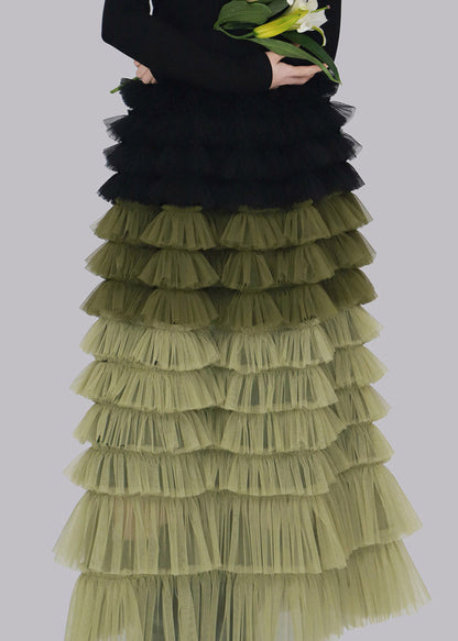 Green Elastic Waist Tulle A Line Skirt