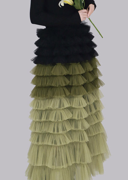 Green Elastic Waist Tulle A Line Skirt