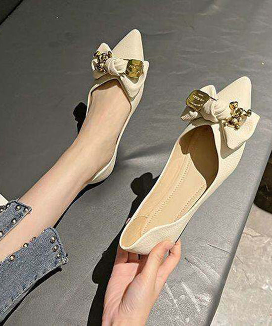 Green Faux Leather Bow Splicing Pointed Toe Flat Shoes For Women