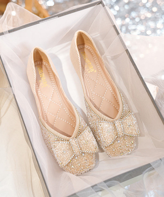 Green Flat Shoes Satin Women Splicing Bow Zircon