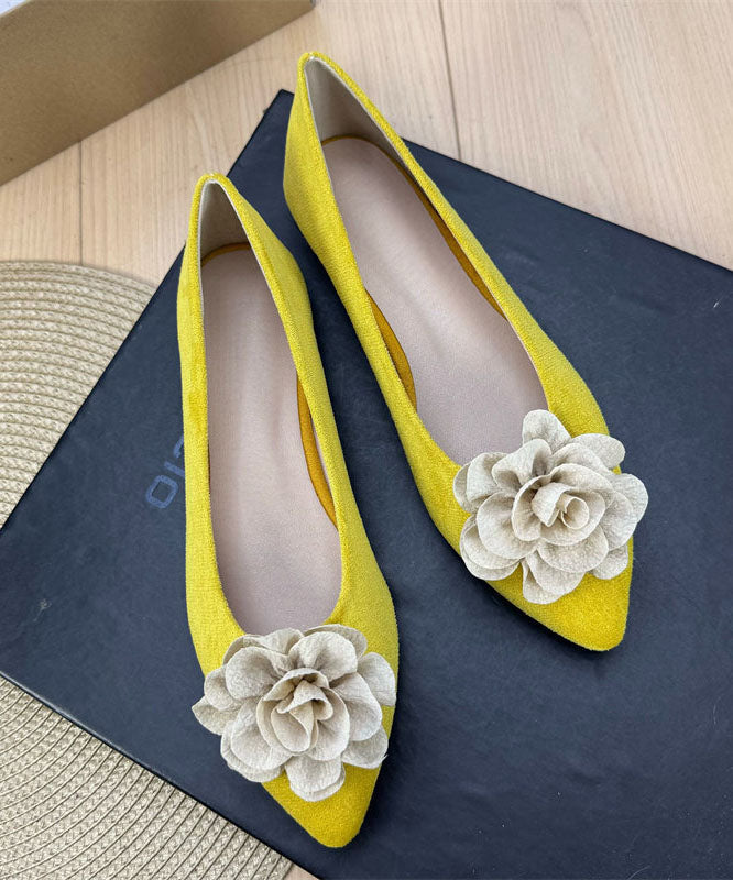 Green Flat Shoes Suede Chic Splicing Floral Pointed Toe
