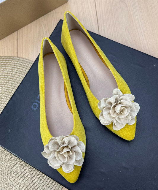 Green Flat Shoes Suede Chic Splicing Floral Pointed Toe