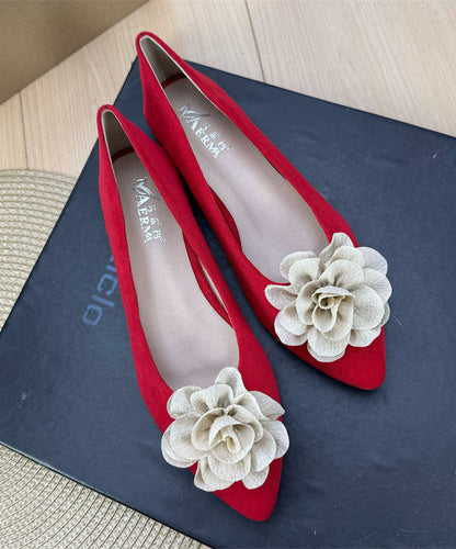 Green Flat Shoes Suede Chic Splicing Floral Pointed Toe