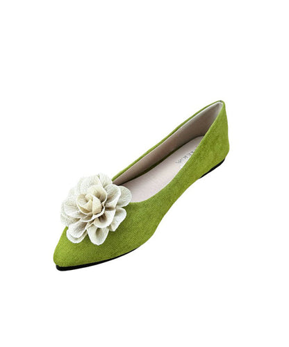 Green Flat Shoes Suede Chic Splicing Floral Pointed Toe