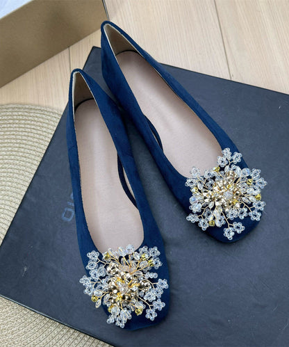 Green Floral Zircon Splicing Classy Comfy Flats Plus Size