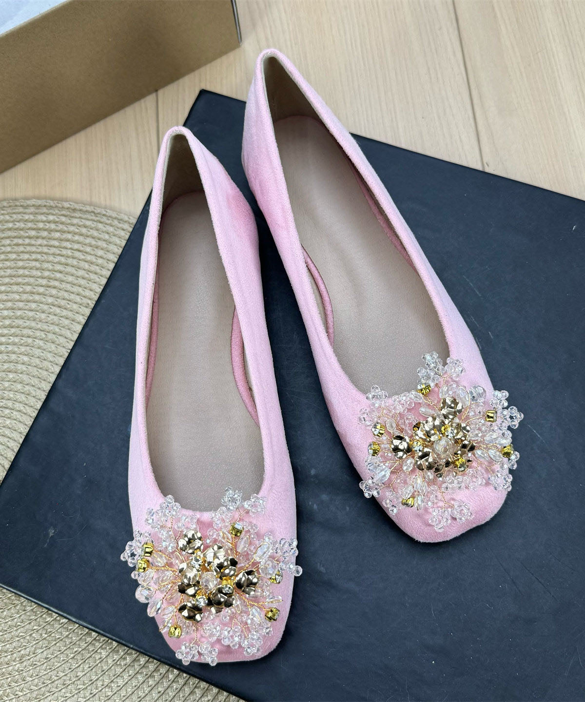 Green Floral Zircon Splicing Classy Comfy Flats Plus Size
