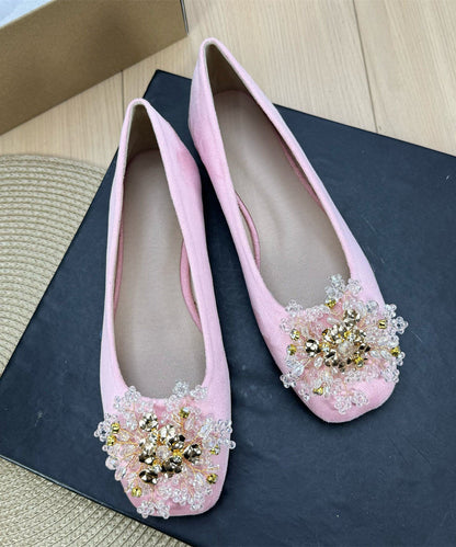 Green Floral Zircon Splicing Classy Comfy Flats Plus Size