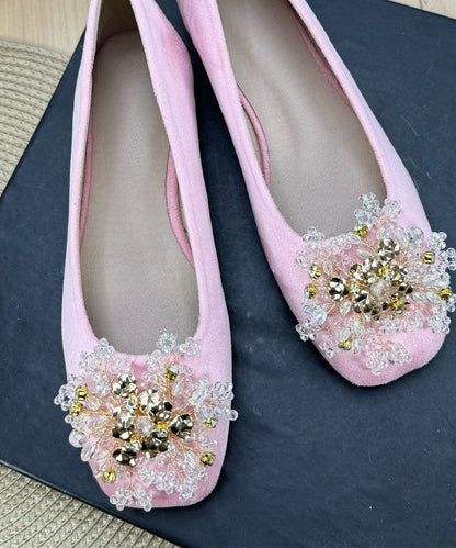 Green Floral Zircon Splicing Classy Comfy Flats Plus Size