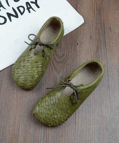 Green Lace Up Women Splicing Faux Leather Penny Loafers