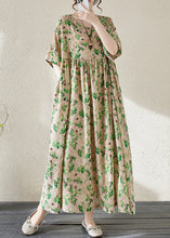 Load image into Gallery viewer, Green O-Neck Print Long Dresses Summer