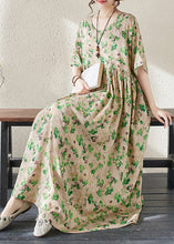 Load image into Gallery viewer, Green O-Neck Print Long Dresses Summer