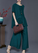 Load image into Gallery viewer, Green Patchwork Cotton Two Piece Set Outfits Oversized Wrinkled Summer