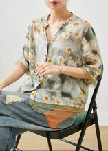 Load image into Gallery viewer, Green Patchwork Tulle Linen Shirt Tops Print Summer