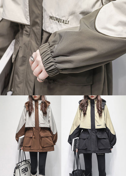 Green Pockets Drawstring Warm Fleece Jacket Hooded Winter