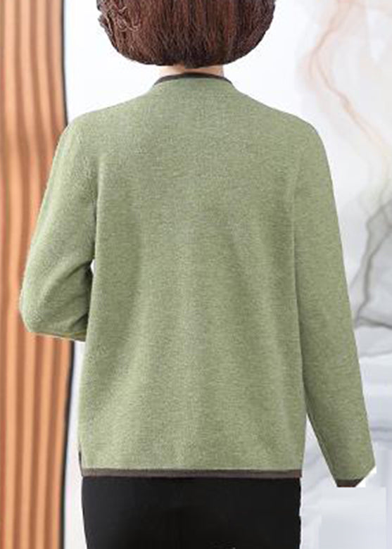 Green Print Cotton Knit Coats Long Sleeve