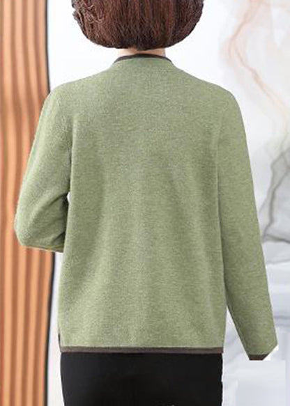 Green Print Cotton Knit Coats Long Sleeve