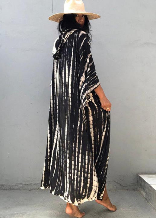 Green Print Cotton UPF 50+ Cardigans Oversized Side Open Summer