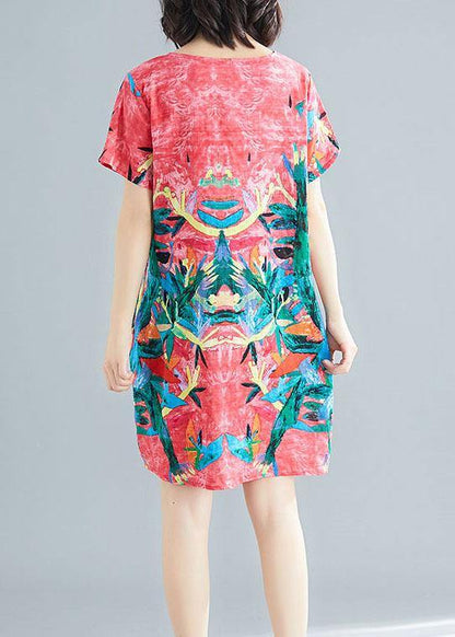 Green Print O-Neck Pockets Summer Short Sleeve Party Dresses - SooLinen