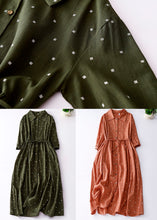 Load image into Gallery viewer, Green Print Patchwork Cotton Dresses Peter Pan Collar Tie Waist Summer