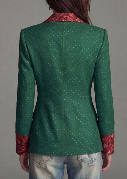 Green Print Patchwork Cotton Suit Coat Peter Pan Collar Fall