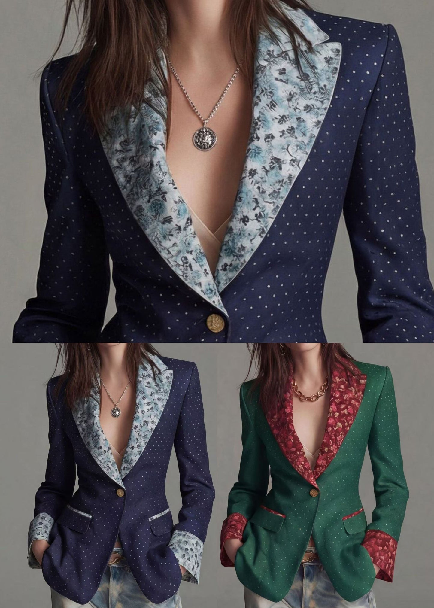 Green Print Patchwork Cotton Suit Coat Peter Pan Collar Fall
