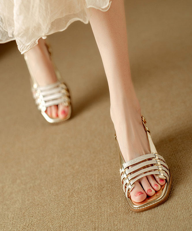 Green Sandals Chunky Cowhide Leather Chic Splicing Peep Toe