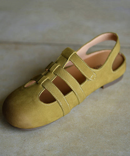 Green Sandals Cowhide Leather Casual Hollow Out Sandals