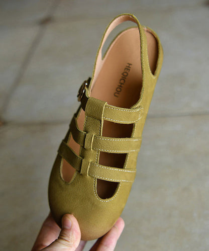 Green Sandals Cowhide Leather Casual Hollow Out Sandals