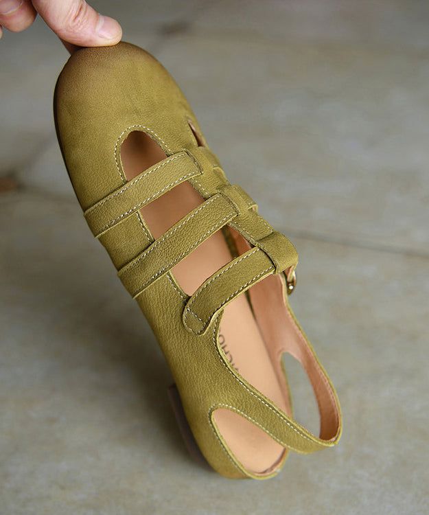 Green Sandals Cowhide Leather Casual Hollow Out Sandals