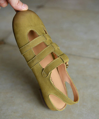 Green Sandals Cowhide Leather Casual Hollow Out Sandals