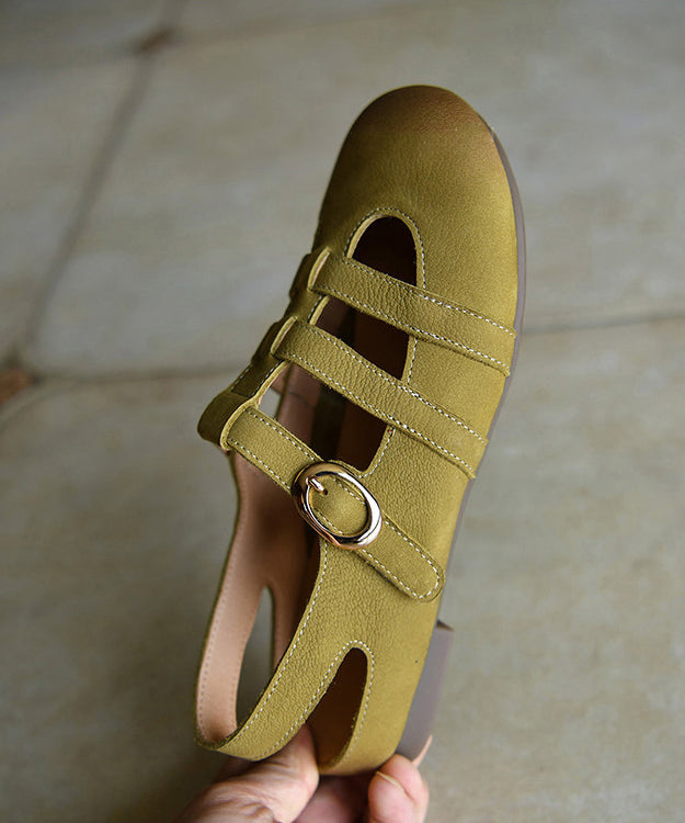 Green Sandals Cowhide Leather Casual Hollow Out Sandals