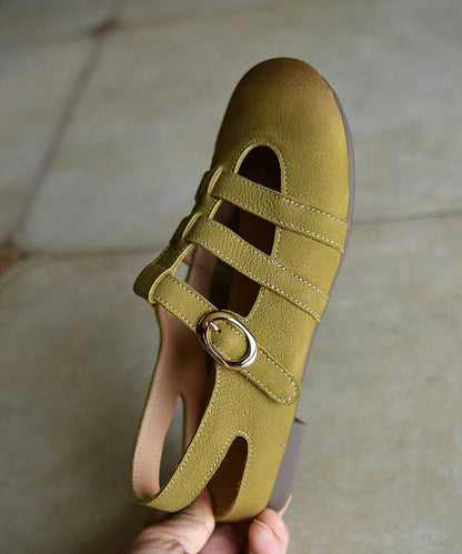 Green Sandals Cowhide Leather Casual Hollow Out Sandals