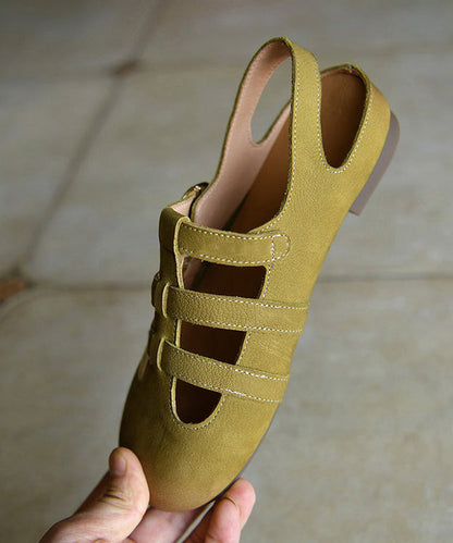 Green Sandals Cowhide Leather Casual Hollow Out Sandals