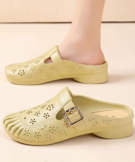Green Splicing Casual Hollow Out Slide Sandals