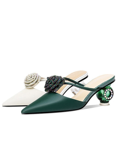 Green Splicing Chunky Slide Sandals Floral Zircon