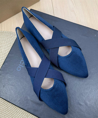 Green Suede Flat Shoes For Women Splicing Cross Strap Pointed Toe