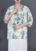 Green Tie Dye Silk Blouses Oversized Half Sleeve