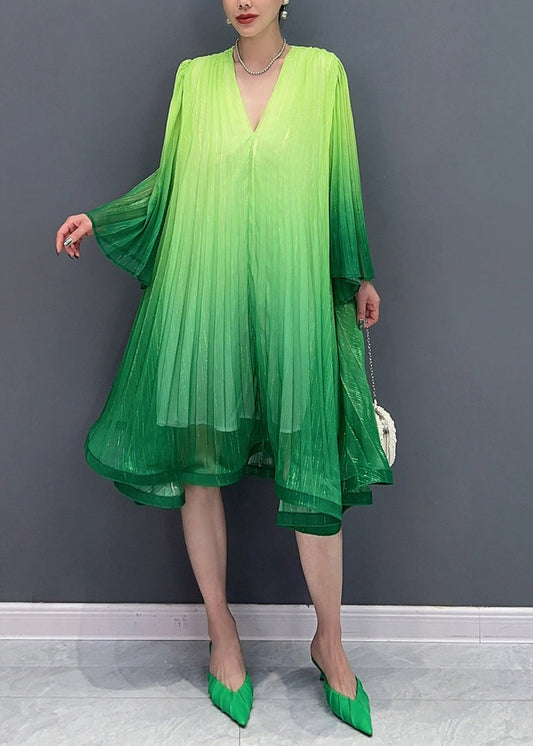 Green Tie Waist Maxi Dresses Flare Sleeve