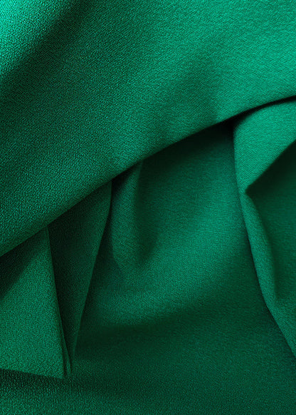 Green Turtleneck Tie Waist Patchwork Cotton Dress Tie Waist Short Sleeve