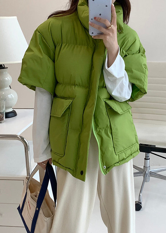 Green Zippered Patchwork Fine Cotton Filled Waistcoat Winter
